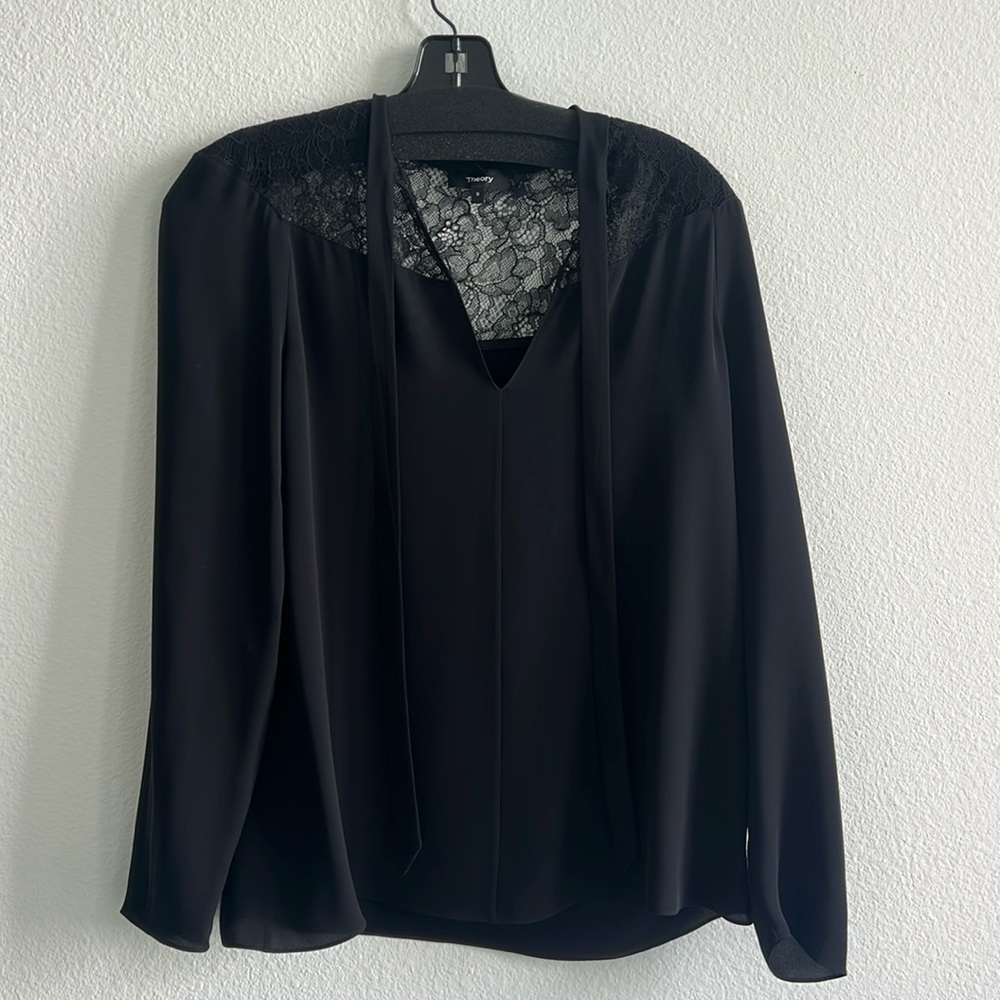 THEORY 100% Silk Lace Blouse Black S